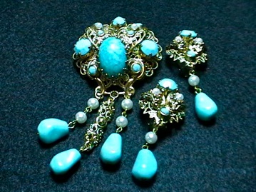 Trifari brooch, earrings